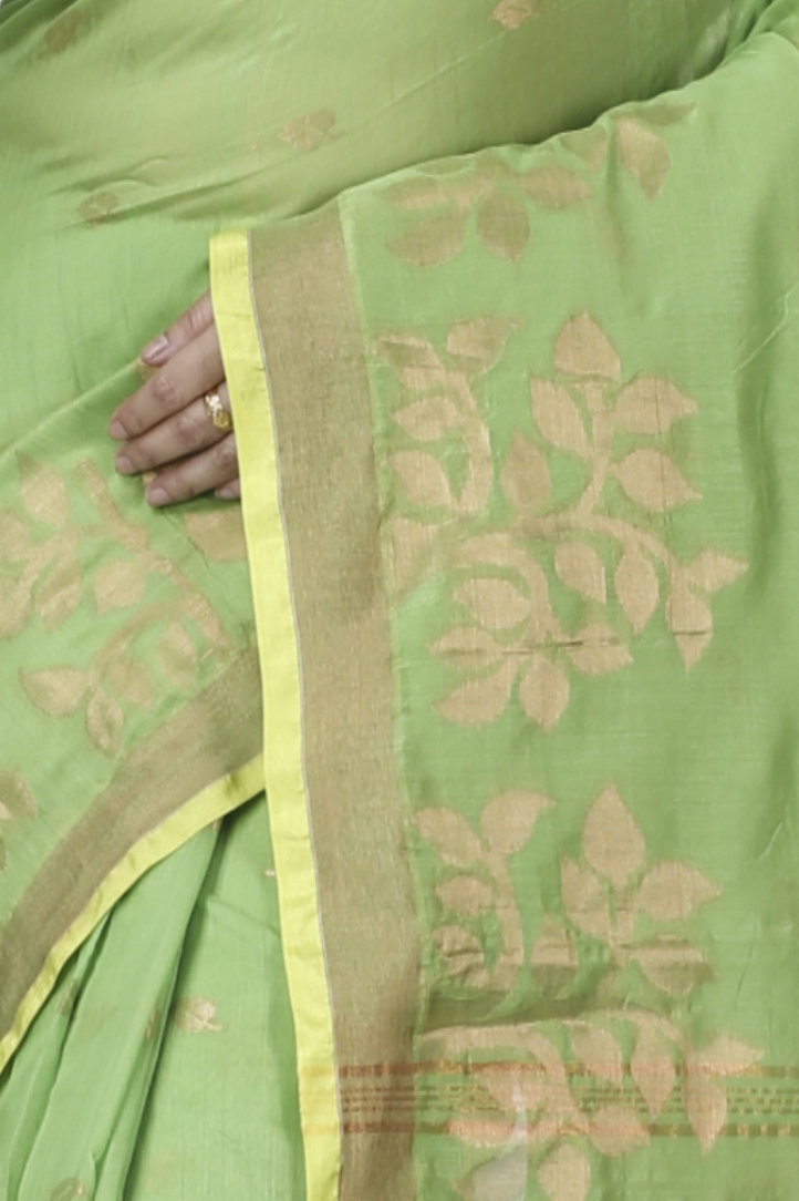 Green Blended Cotton Tina Hand Loom Saree (1215)